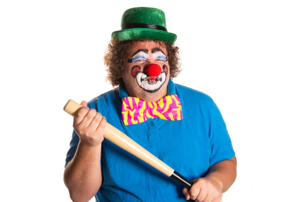 istock Evil clown from horror movies posing on a white background. 2170775510