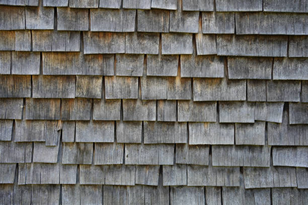 istock Wooden shingle on a alpine hut background 2170779559