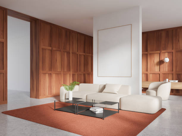 istock Stylish home chill room interior couch and drawer with decoration, mockup frame 2170781411
