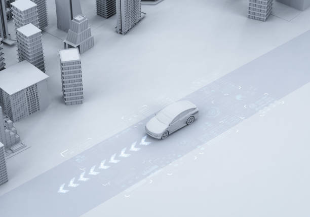 istock White ev car model drive in town with digital graphic interface 2170781459