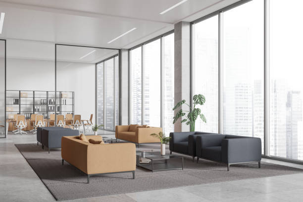 istock Industrial office interior with chill and meeting zone, panoramic window 2170781528