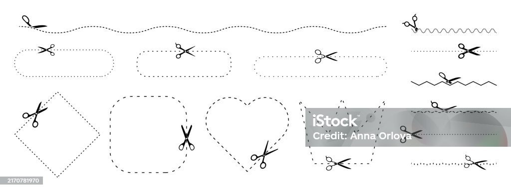Cut Line Shape Scissors With Cut Lines And Geometric Shapes Cut Here Symbol Stock ...