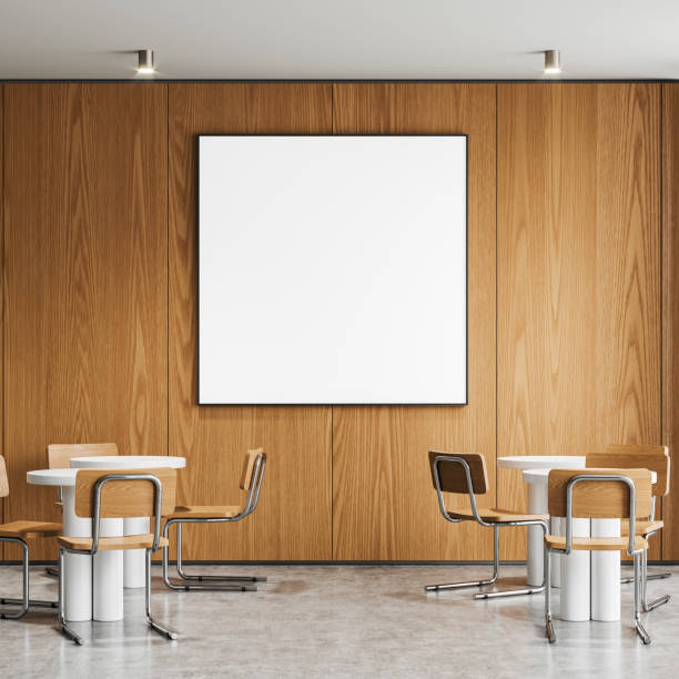 istock Wooden cafe interior with chairs and dining tables. Mockup frame 2170782640