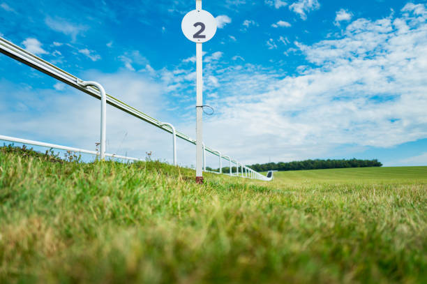 Furlong market seen at the boundary of the famous Warren Hill horse racing track in Newmarket, Suffolk, UK. stock photo
