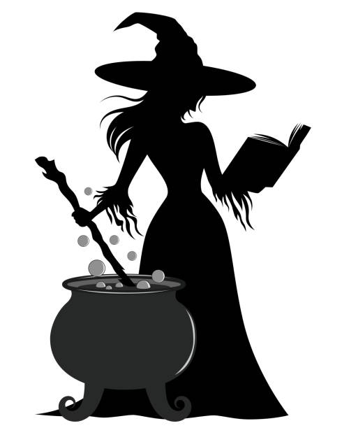 istock Silhouette witch is reading a book of spell while cooking her magic water in grey pot 2170794370