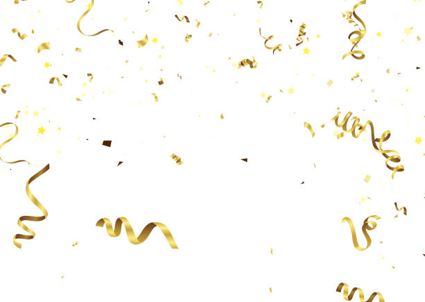 istock Celebration background template with confetti and colorful ribbons. 2170801482