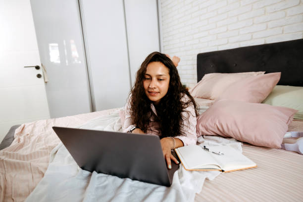 istock Caucasian girl working on computer laptop 2170804974