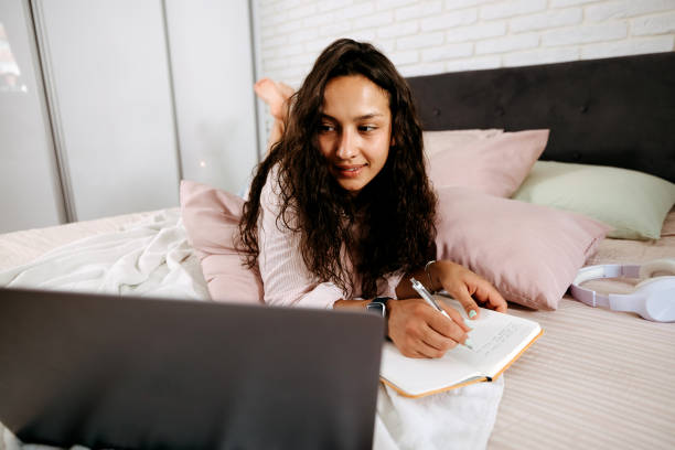 istock Caucasian girl working on computer laptop 2170804986