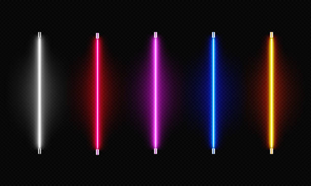 istock Realistic isolated colorful neon led lamp tube set. Luminous glowing lights lines in different colors on dark transparent background. 2170809509