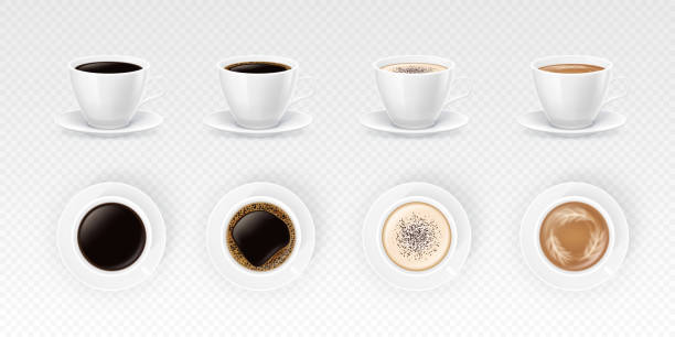 istock Collection of 3D realistic coffee cups and Saucer Designs for beverage product. Top and side view. 2170810523