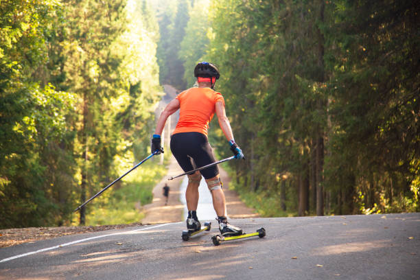 Syktyvkar, Komi Republic, Russia, September 8, 2024,cross-country skiing with roller ski