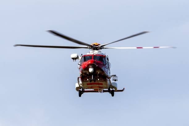 istock Red rescue helicopter in flight 2170814046
