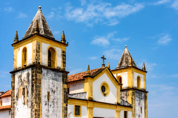 istock Baroque church tower with blue sky 2170816153