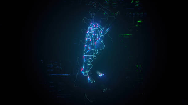 istock Map of Argentina on dark digital background representing global communication and global finances 2170816360