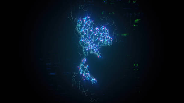 istock Map of Thailand on dark digital background representing global communication and global finances 2170816631