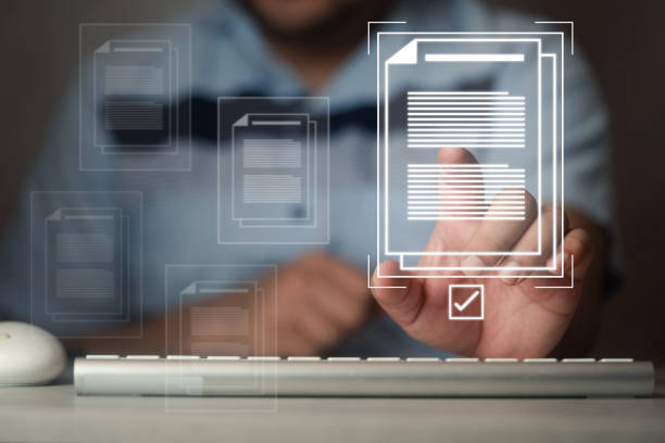 istock Man with correct marks to paperless online approval for business process. 2170821510