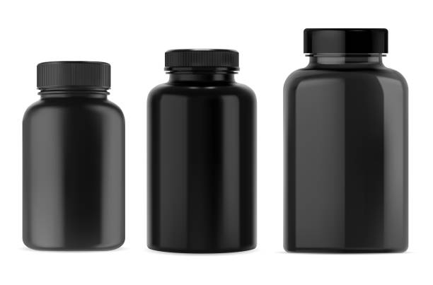 istock Black plastic bottle mockup of a container for pills, capsules 2170827885