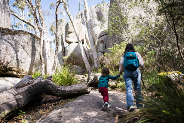 mother and son exploring nature together