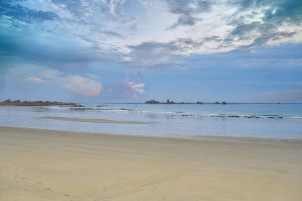 Prime Tregastel in north Brittany, large sunny beach, in the Finistere