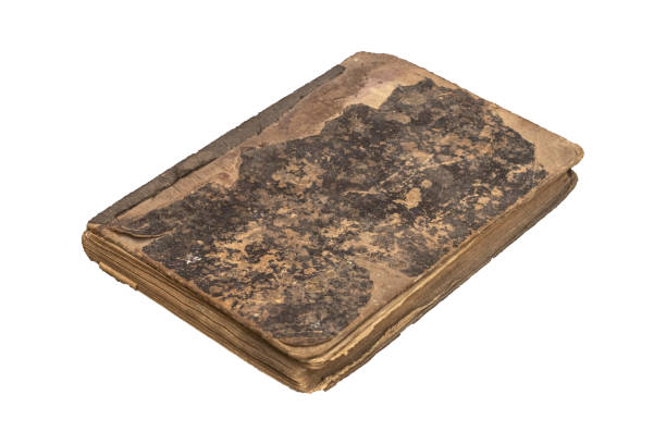 A very old tattered book is isolated.
