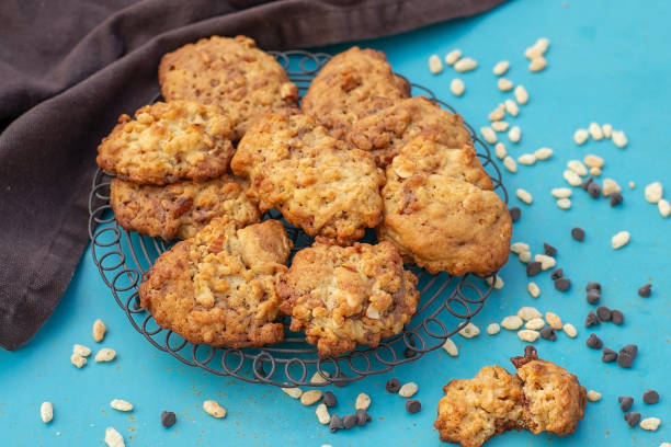 istock Sweet crispy oat Rice Krispie cookies with chocolate chips 2170835267