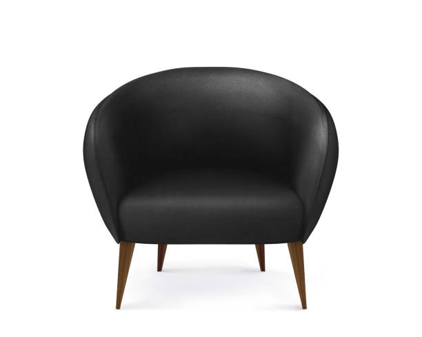 istock Black soft leather armchair with wooden legs. 2170841453