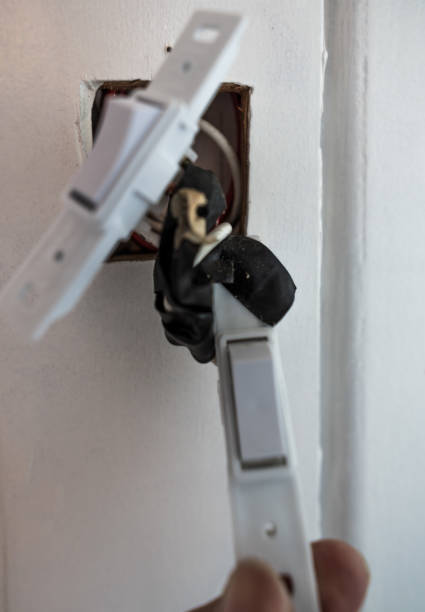 istock White Wooden Electric Light Switches 2170844959