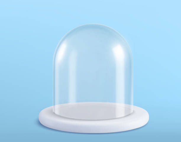 istock Glass dome, isolated glossy bell sphere or transparent cover, realistic vector 3D. Glass dome or empty protection display, plastic hemisphere or showcase exhibition case jar and spherical globe 2170848490
