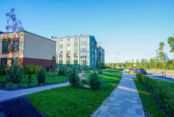 istock Condominium complex with green courtyard. Townhouse 2170848790
