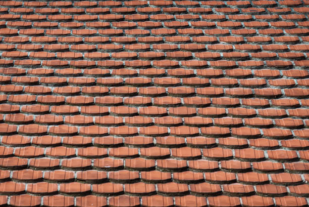 istock Brown ceramic tiles on the roof, background. 2170849383