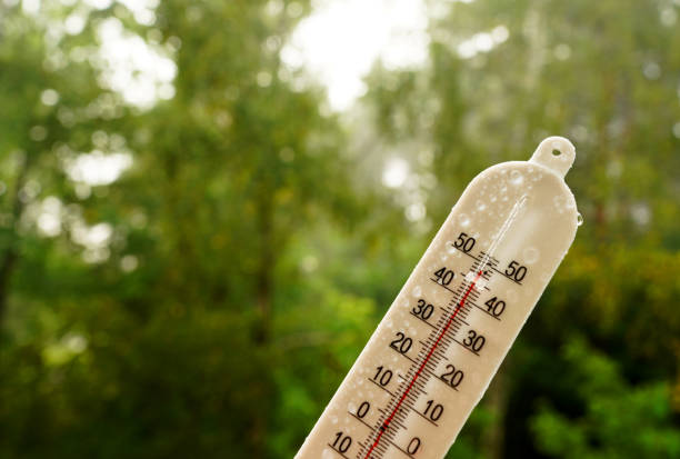 istock Thermometer for measuring outdoor air temperature. Tropical rain. 2170851628