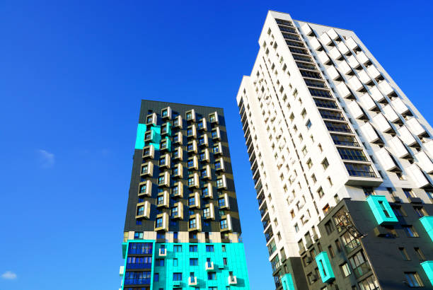 istock Facade building on blue sky. Modern building, houses. 2170851682