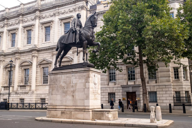 London, United Kingdom - February 10, 2024: Earl Haig Memorial, a bronze equestrian statue of British commander Douglas Haig, on Whitehall, a public street in Westminster. It was created by British sculptor Alfred Hardiman (1891-1949) and commissioned by Parliament in 1928