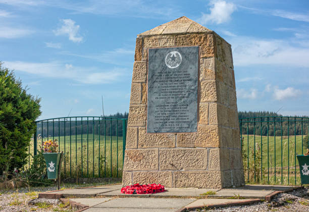 A memorial cairn on the spot where the 1st Bn Cameronians (Scottish Rifles) regiment was ceremonially disbanded in 1968, exactly 300 years after their establishment. It is located just outside Douglas, South Lanarkshire, Scotland.