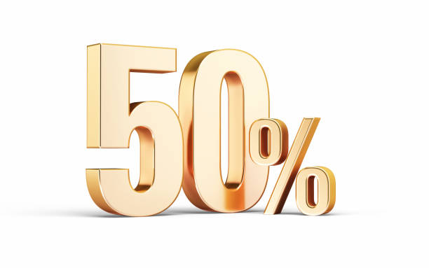 istock Metallic 50 percent sign sitting on white background, Object + Shadow Clipping Path 2170875052