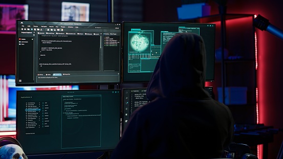 Experienced Hacker Writing Lines Of Code On Computer From Underground ...