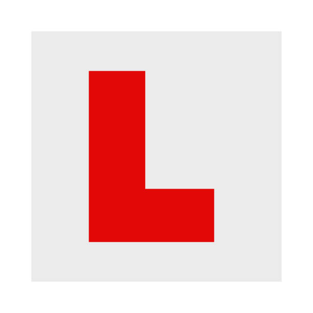 L Plate Sign UK And USA Vector Red and white L plate learner driver sign used in the USA and UK for new drivers to display on their car vector learner driver plate stock illustrations