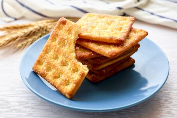 istock Sugar Crackers, sugar Biscuit in blue plate 2170887223