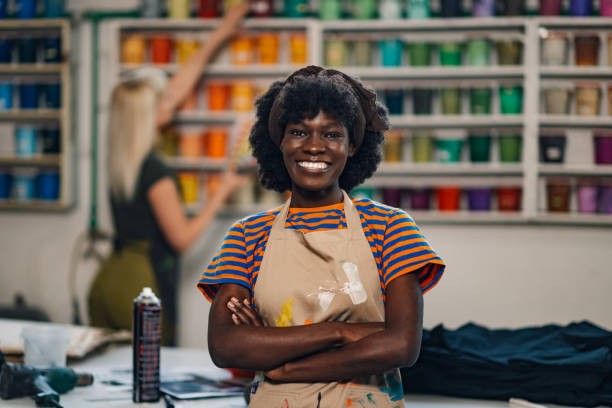 istock Portrait of diverse confident graphic worker at facility smiling at camera 2170887370