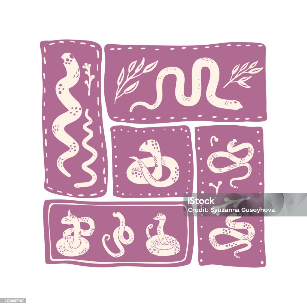 Snake Effect Rectangle Patchwork Poster With Snakes Elements Arranged In Rectangular Segments ...