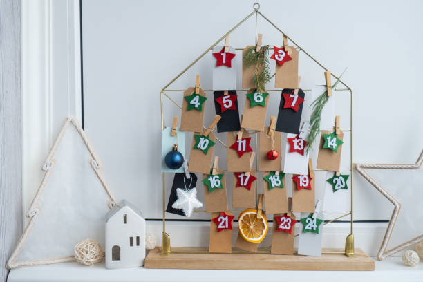 istock Traditional twenty four days advent calendar before Christmas holidays. Plastic free zero waste sustainable decoration. Winter cozy home Catholic traditions of Christmas countdown new year 2170896474