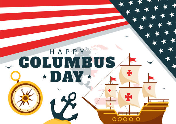 istock Happy Columbus Day vector illustration featuring a National USA Holiday, Showcasing a Ship and American Flag in a Flat Style Cartoon Design 2170903157