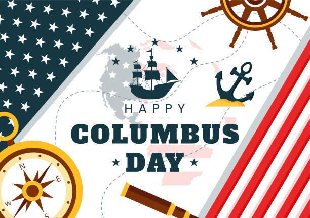 istock Happy Columbus Day vector illustration featuring a National USA Holiday, Showcasing a Ship and American Flag in a Flat Style Cartoon Design 2170903185