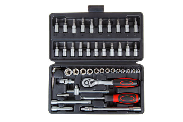 istock Tool set for machine repair, isolated on white. Car toolbox 2170903663