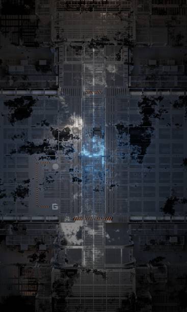istock Top view walkway grating in military base simulation science fiction 2170903886