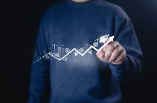 istock Business startup plan concept. Businessman start plan and strategy step rocket businessman the growing business graph. Businessman touching graph rocket at launching and flying out with icon growing business, start up 2170912910