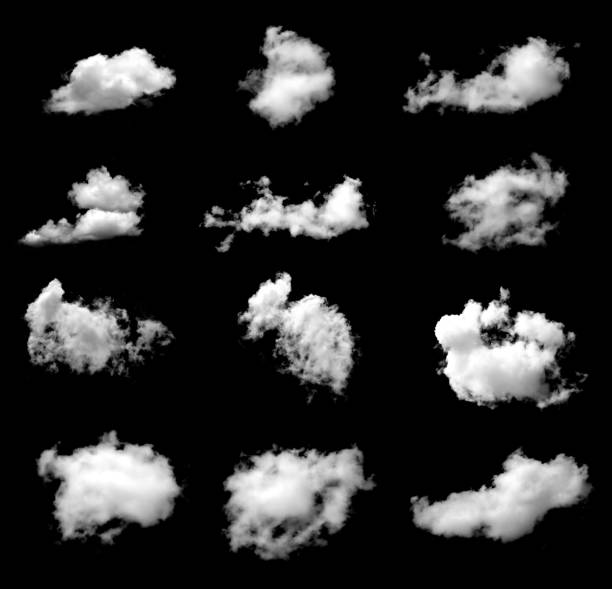 istock White clouds isolated on black background. Collection of different types of clouds. 2170913302
