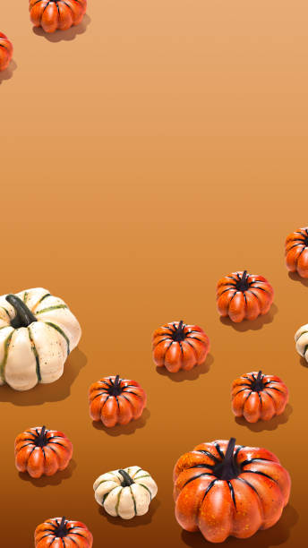 istock Orange and white pumpkins on orange yellow gradient background vertical banner minimal copy space place for text 2170917679