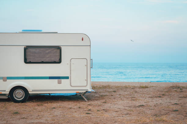 istock Camping trailer on Aegean sea beach in Greece 2170920291