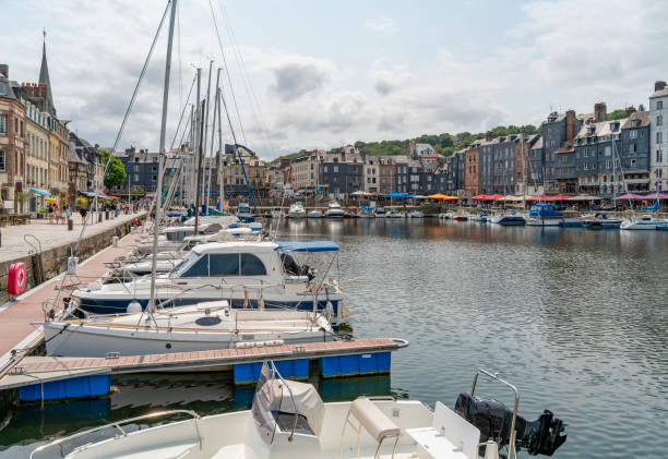City view around the harbor of Honfleur, a commune in the Calvados department in northwestern France